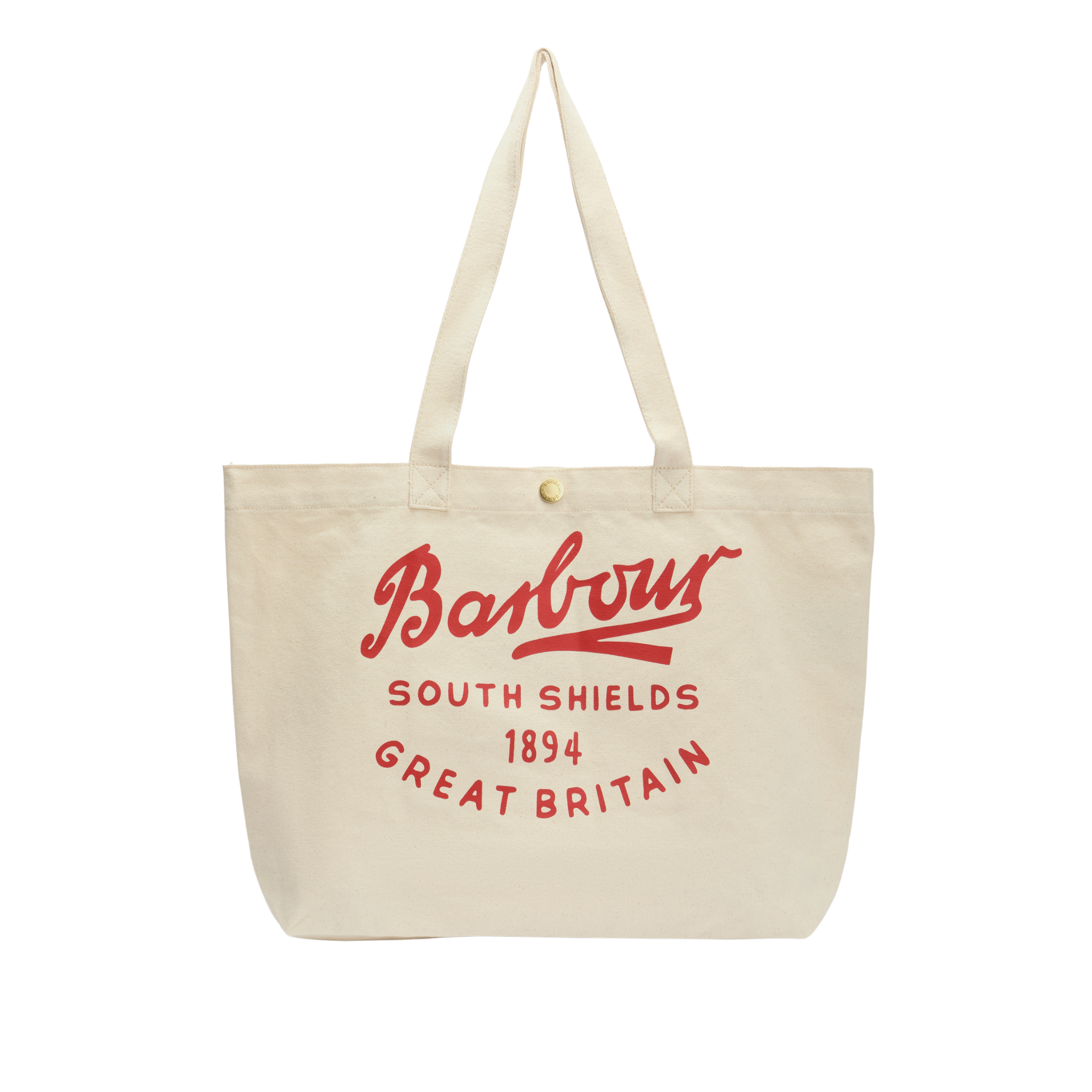 Barbour Script Tote Bag Natural Red Logo
