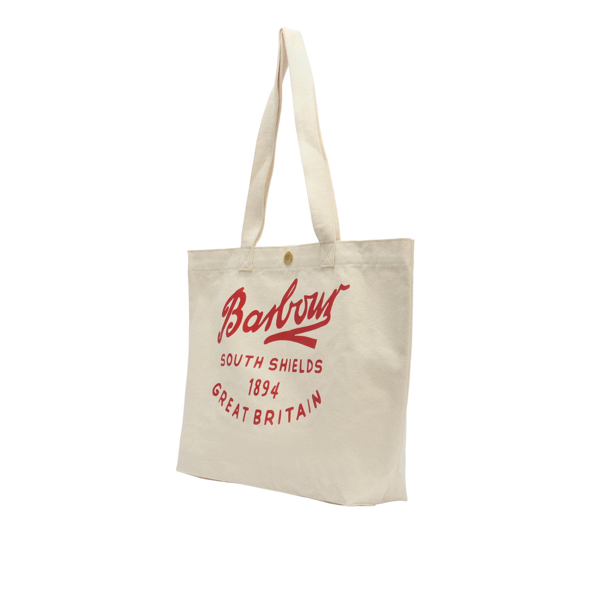 Barbour Script Tote Bag Natural Red Logo