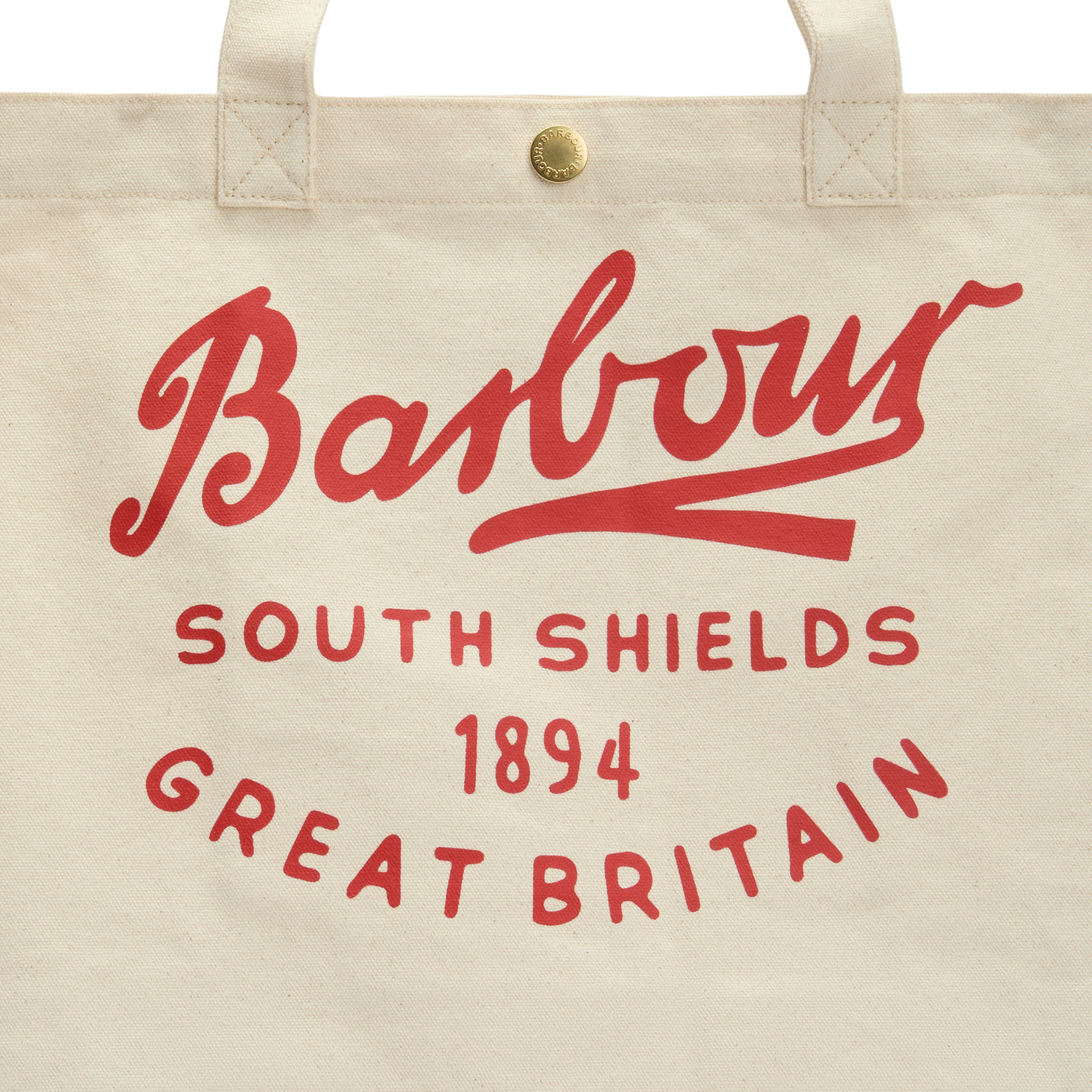 Barbour Script Tote Bag Natural Red Logo