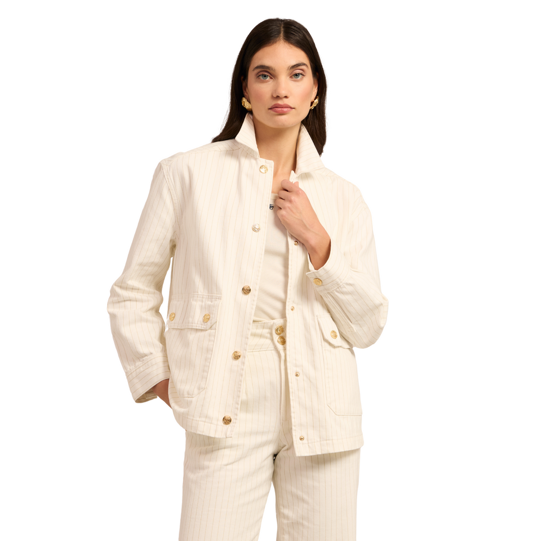 Denim Chore Jacket Ecru Stripe