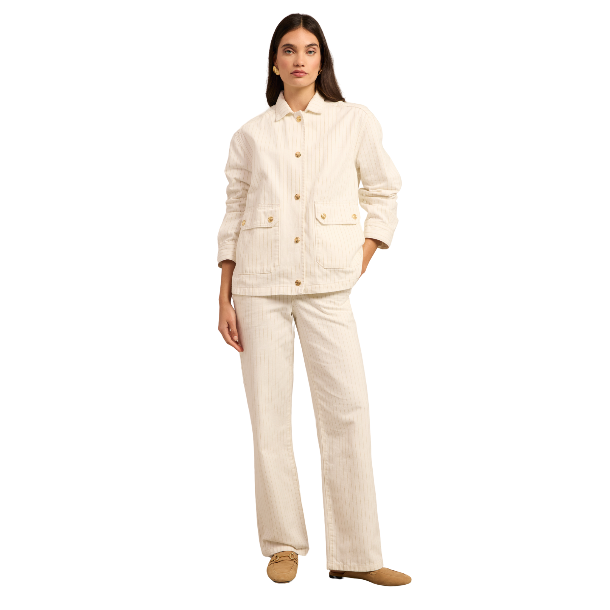 Denim Chore Jacket Ecru Stripe