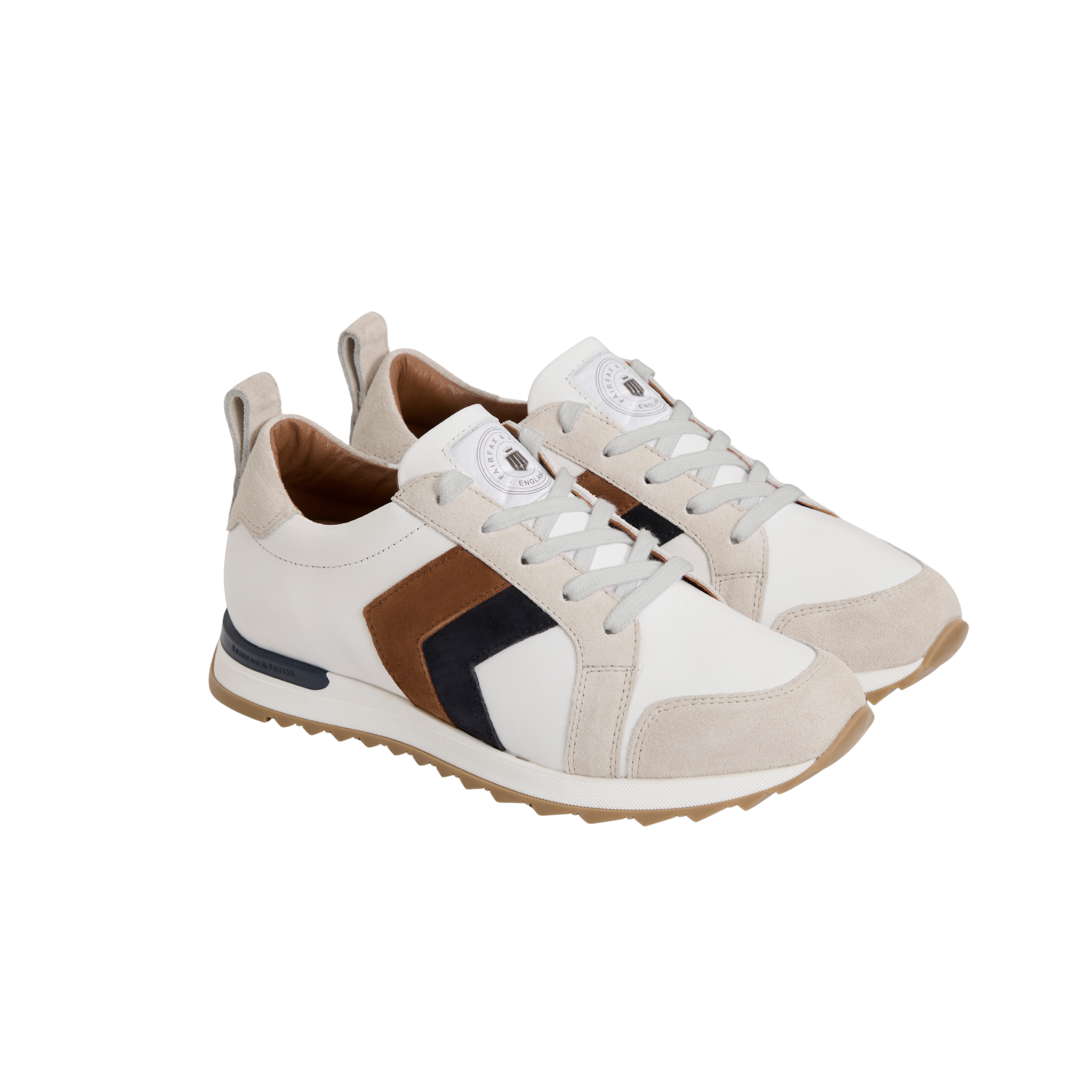 Xandra Trainer White Leather Tan/Navy