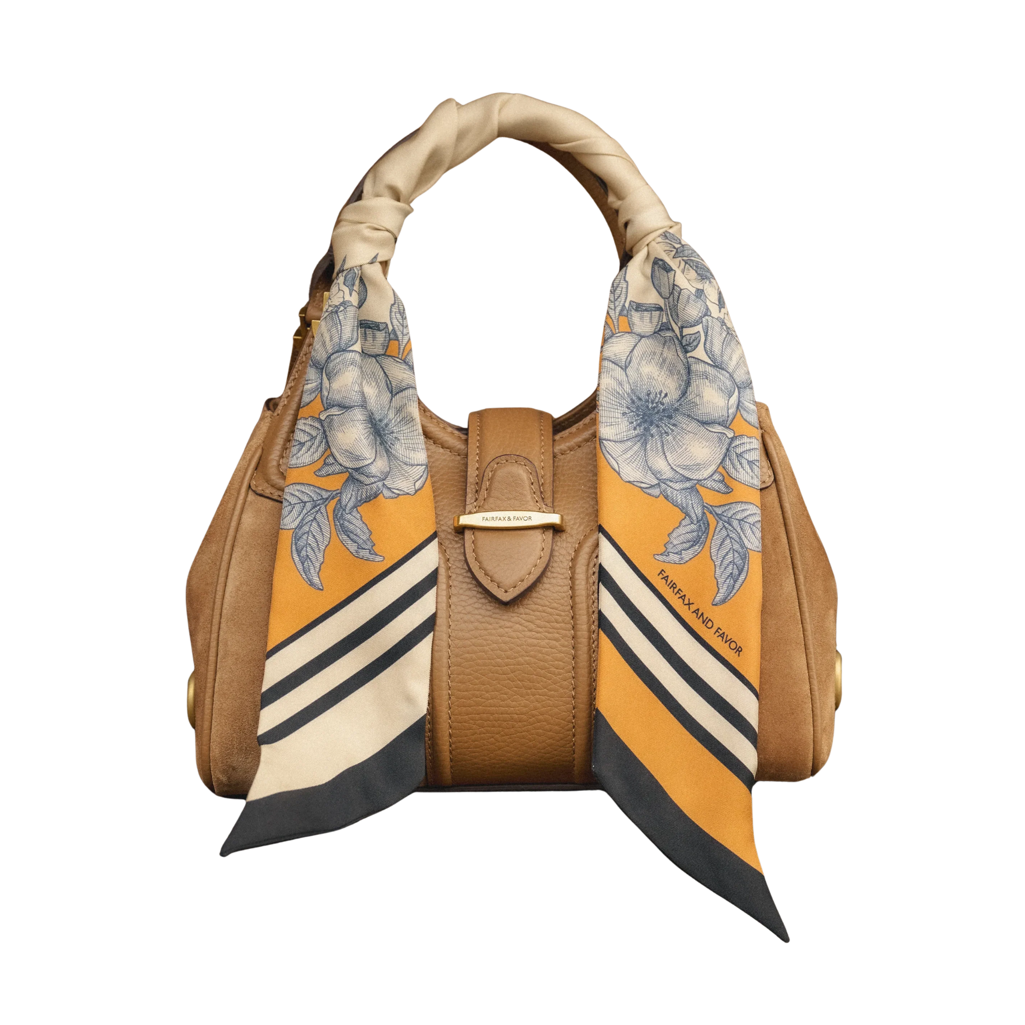 Mannington Twill Silk Scarf Off White/Navy/Orange