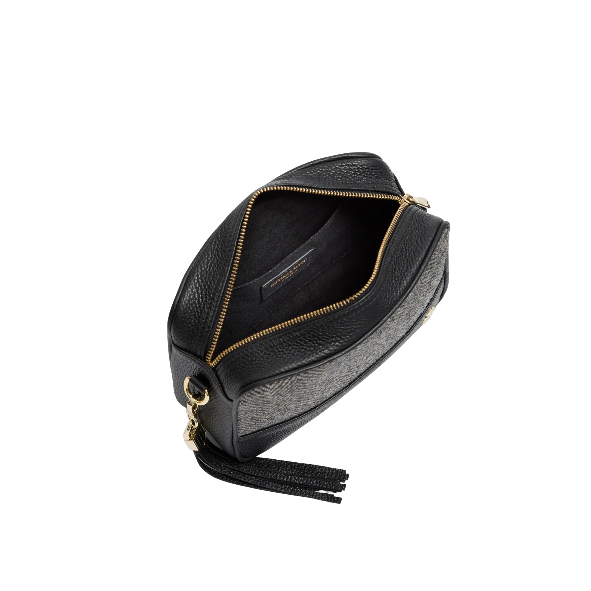 Finsbury Cross Body Bag Herringbone & Black Leather
