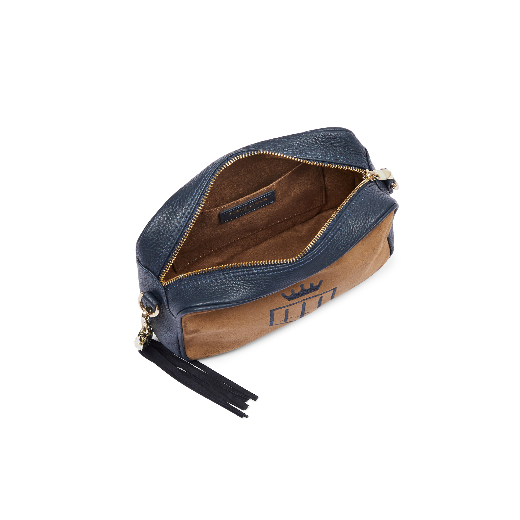 Finsbury Cross Body Bag Tan/Navy Suede