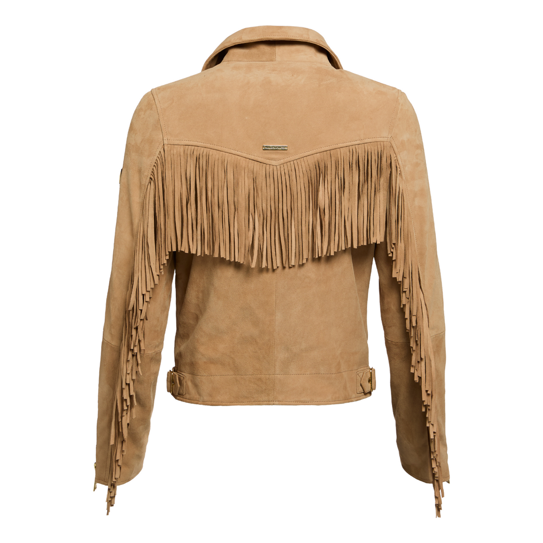 Fringed Suede Biker Jacket Camel