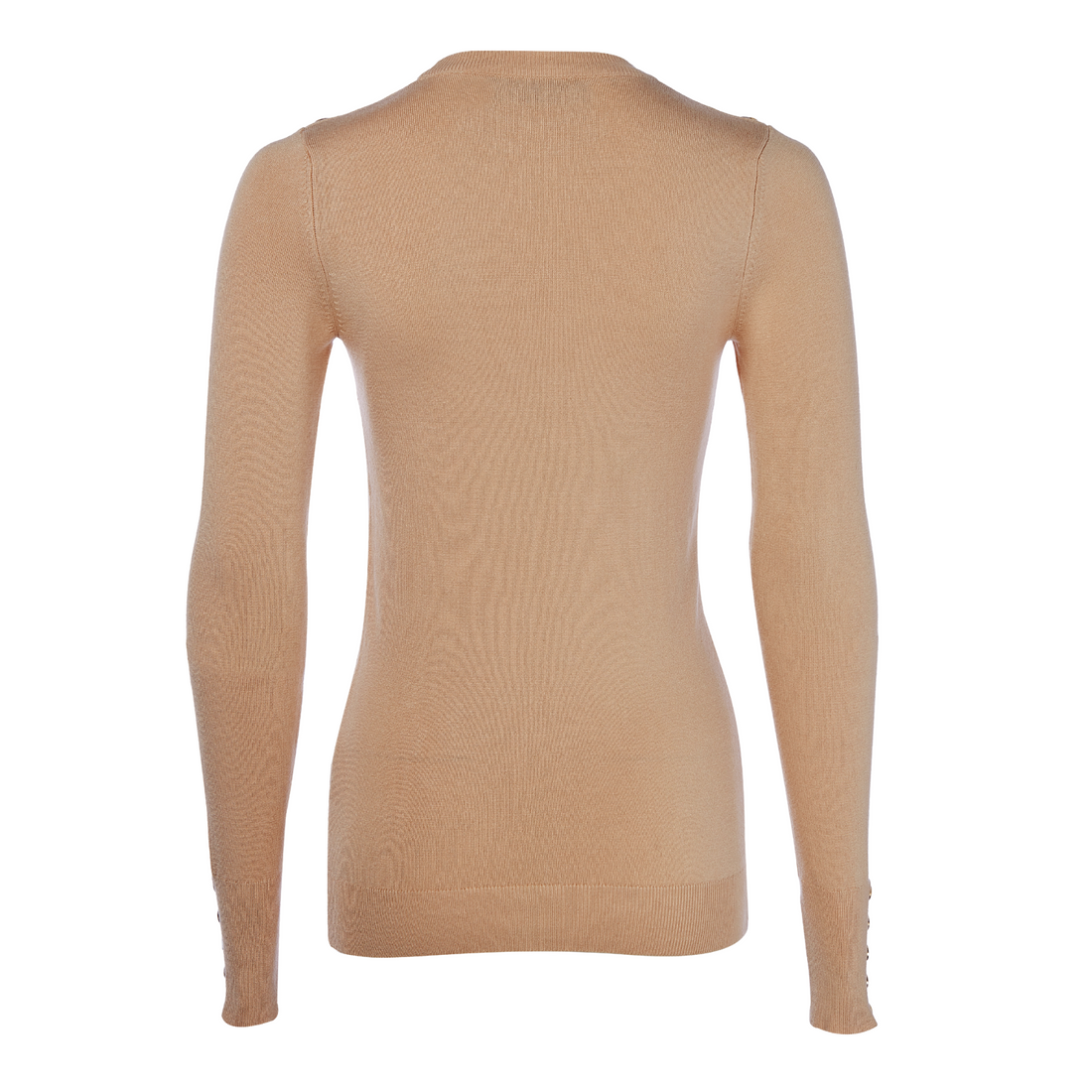 Buttoned Knit Crew Neck Dark Camel