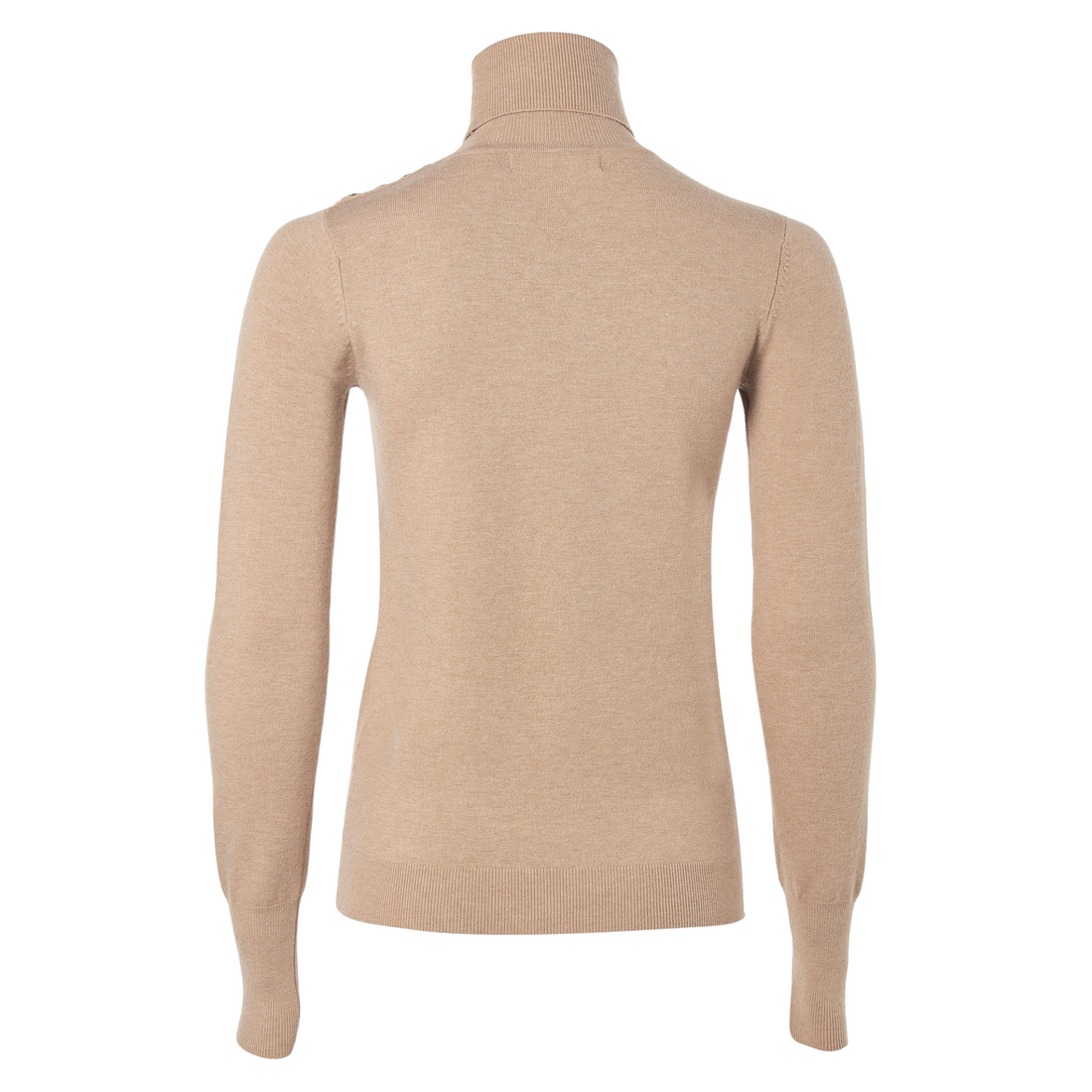 Buttoned Knit Roll Neck Dark Camel