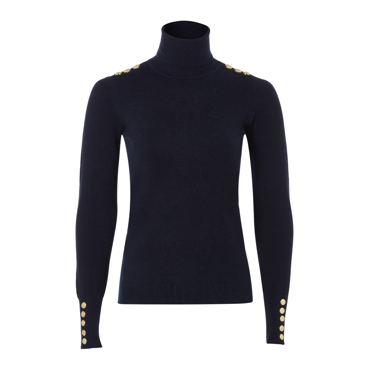 Buttoned Knit Roll Neck Ink Navy