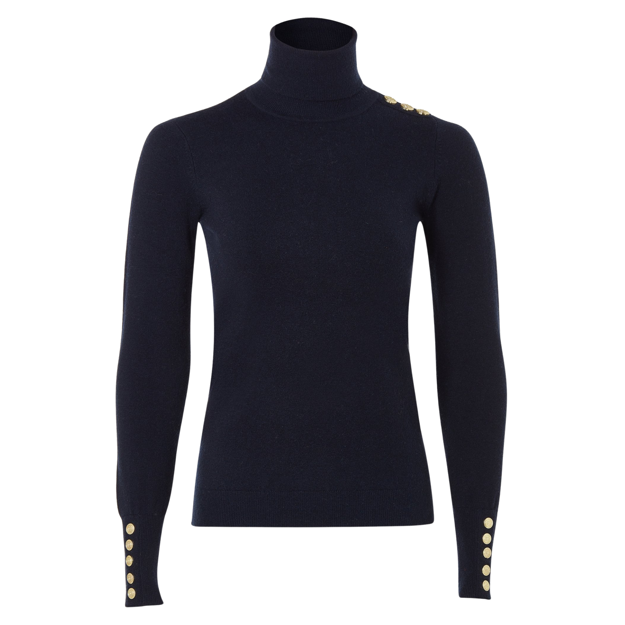Buttoned Knit Roll Neck Ink Navy