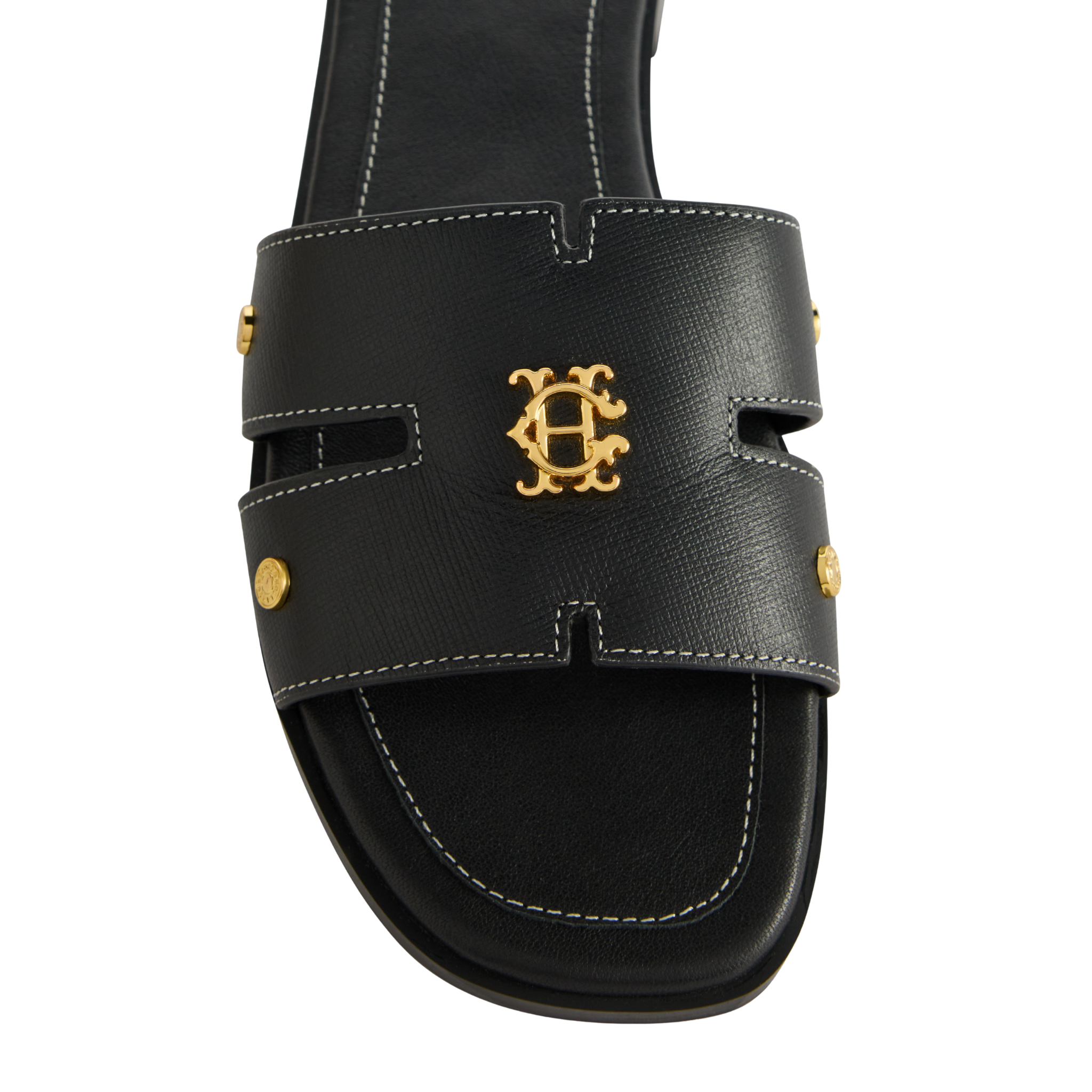 Heraldic Monogram Slides Black Saffiano