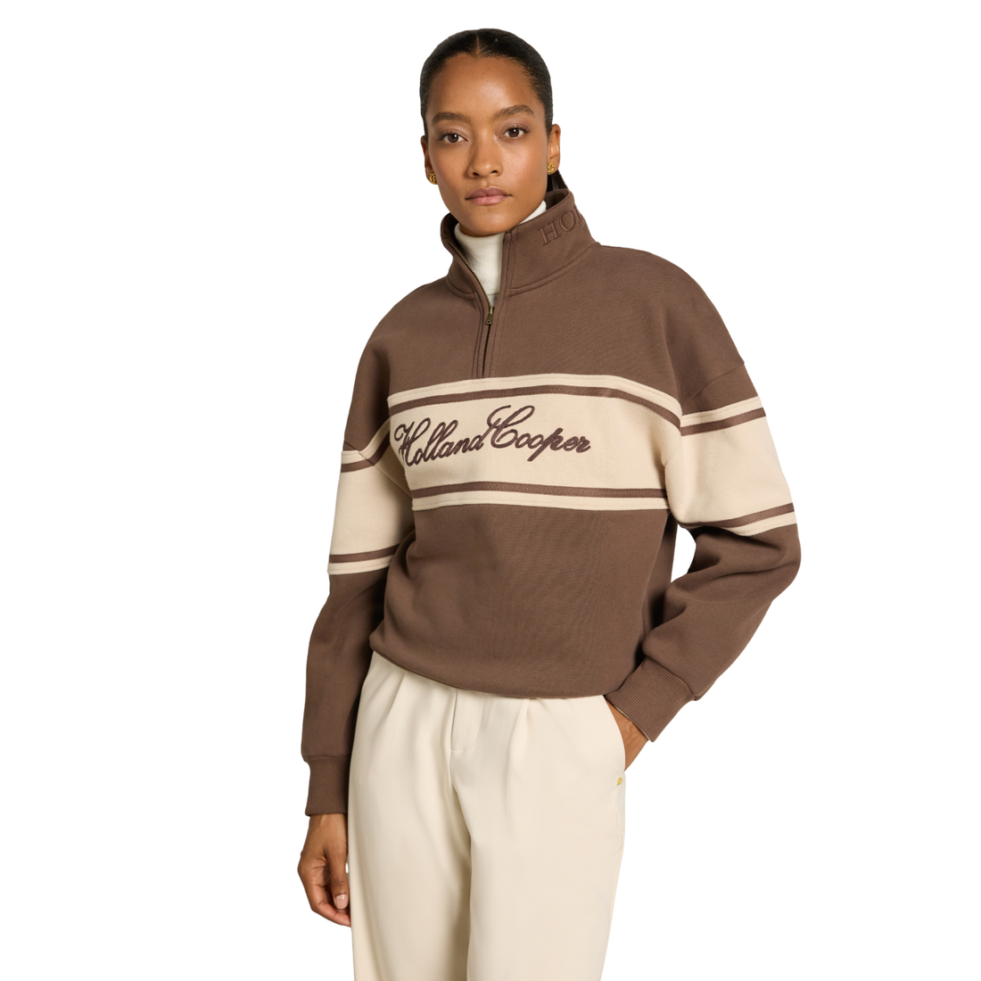 Relaxed Signature Quarter Zip Sweat Chestnut