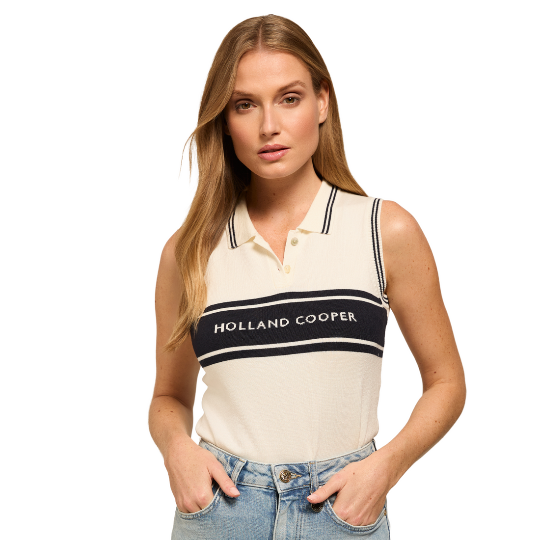 Layla Sleeveless Knitted Polo Natural