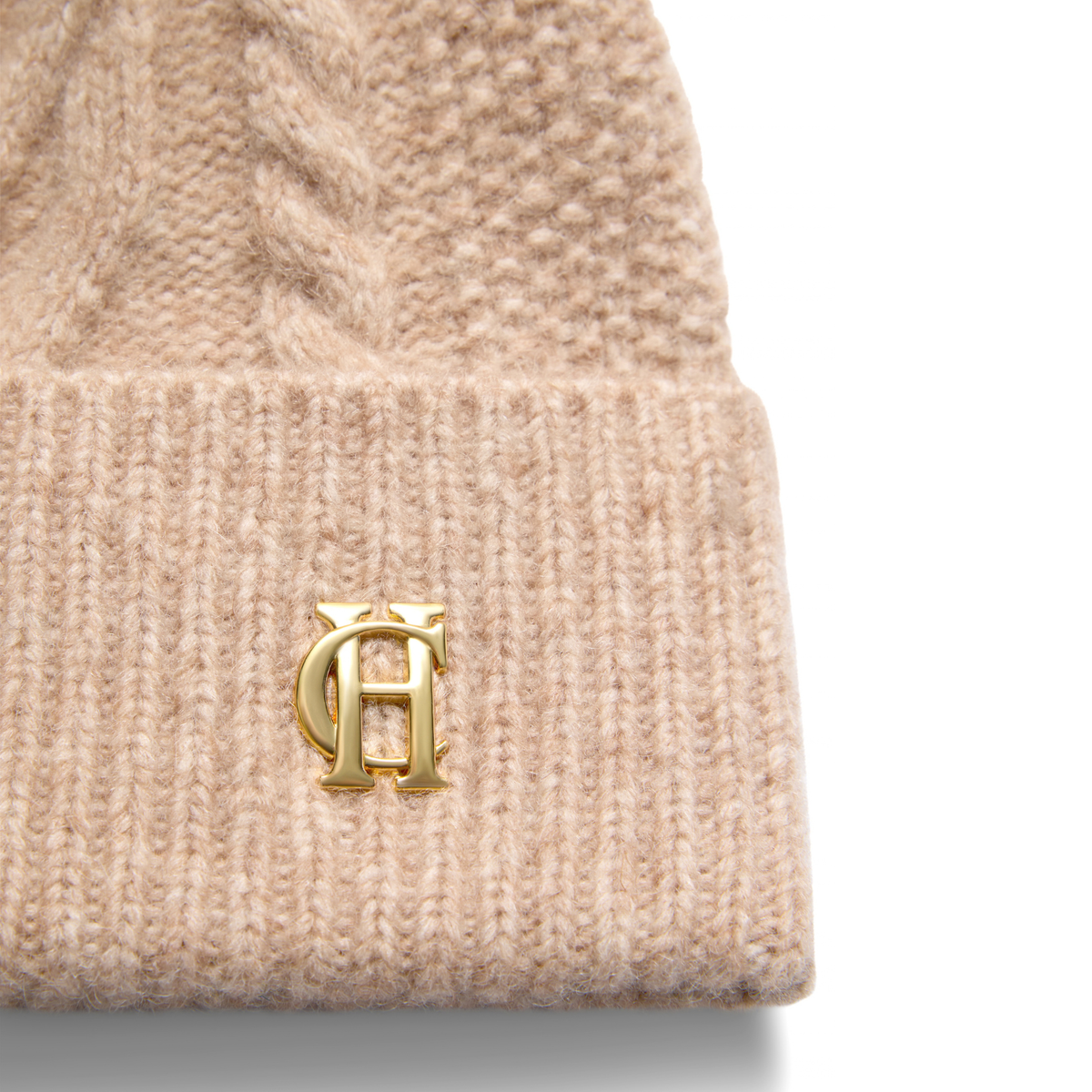 Sloane Cable Bobble Hat Taupe Marl
