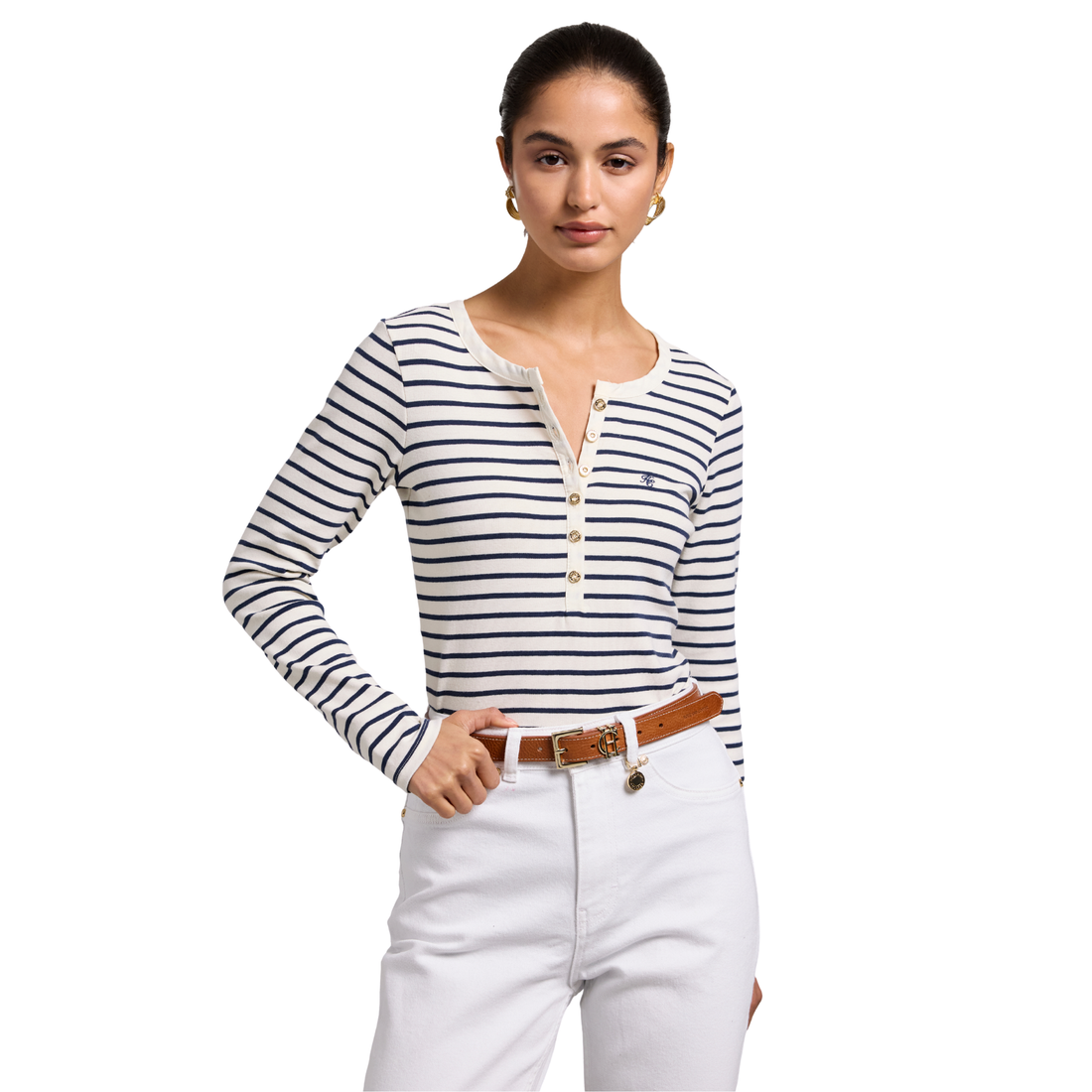 Striped Grandad Top Ink Navy