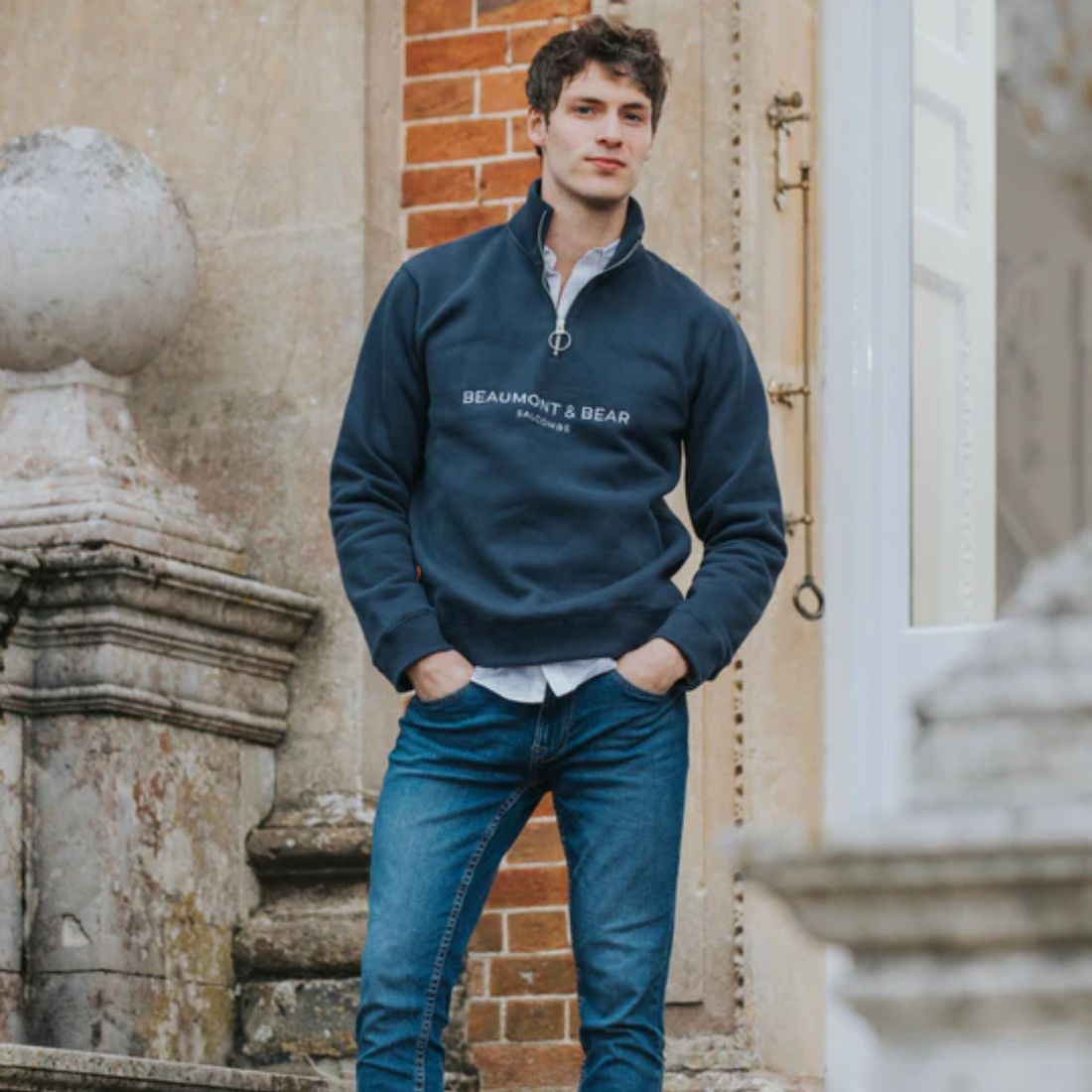 Kingswear Unisex Quarter Zip Washed Navy