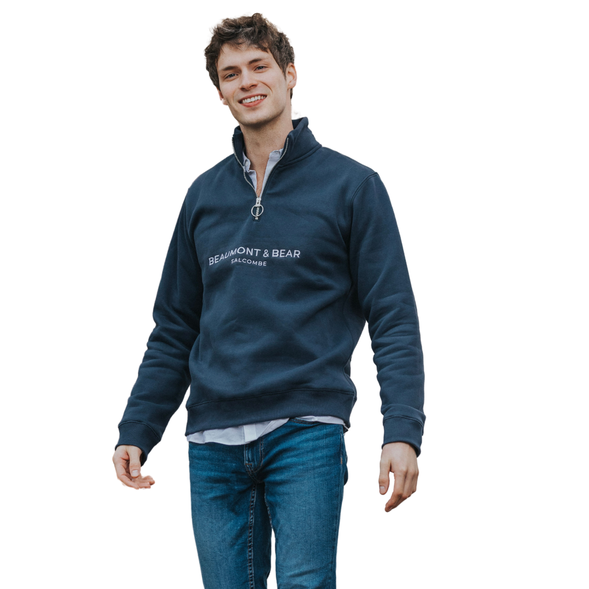Kingswear Unisex Quarter Zip Washed Navy