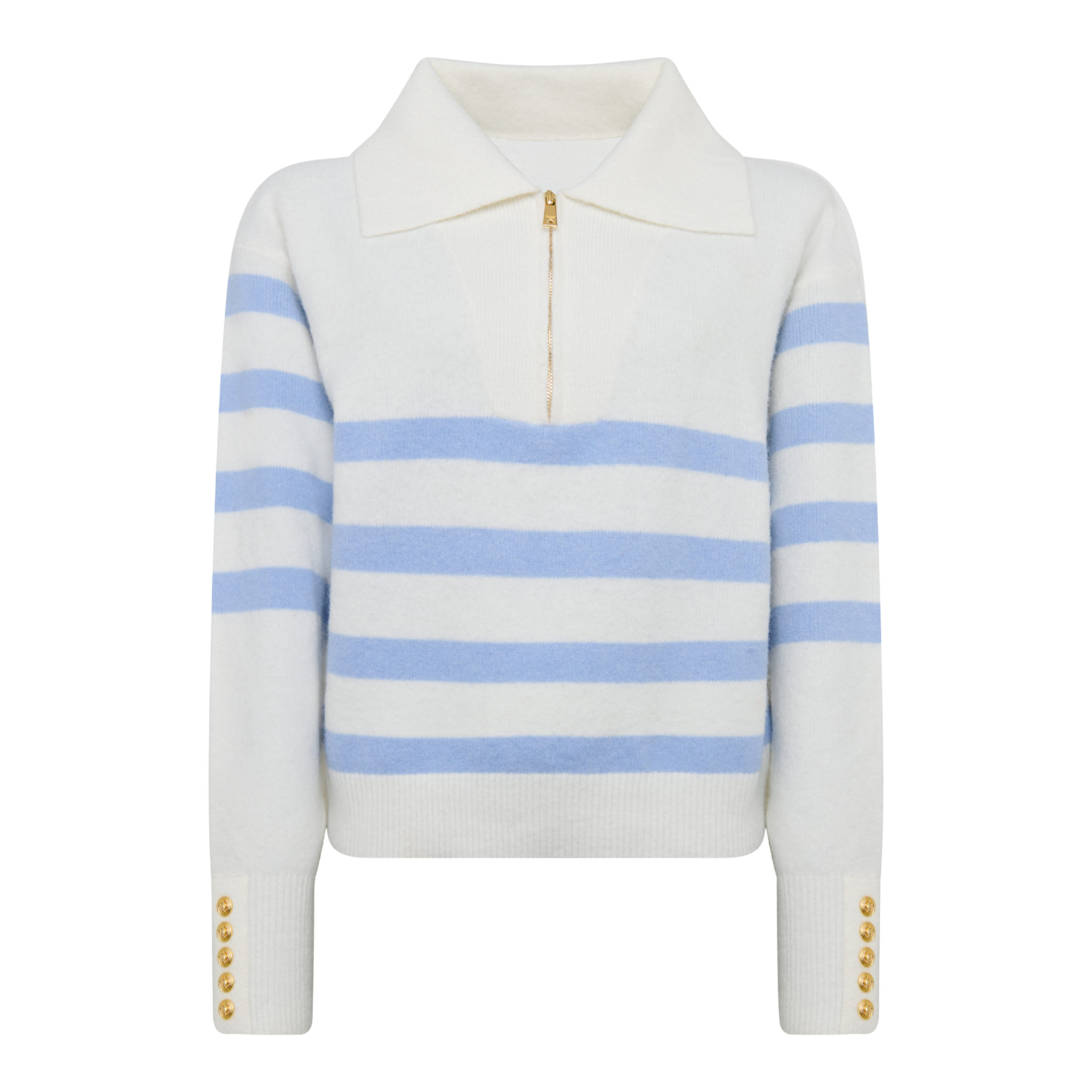 Lydia Quarter Zip Knit Natural Powder Blue