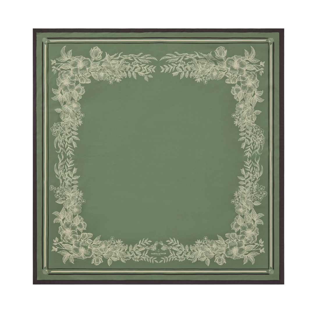 Mannington Silk Scarf Green, Off White, Black