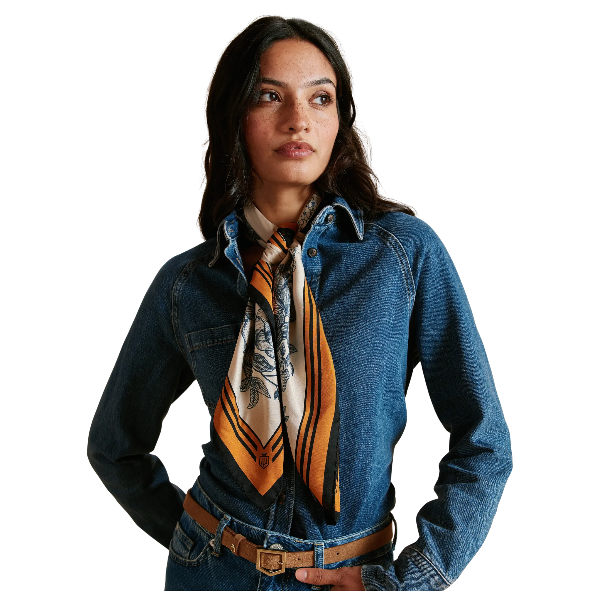 Mannington Silk Scarf Off White, Navy, Orange