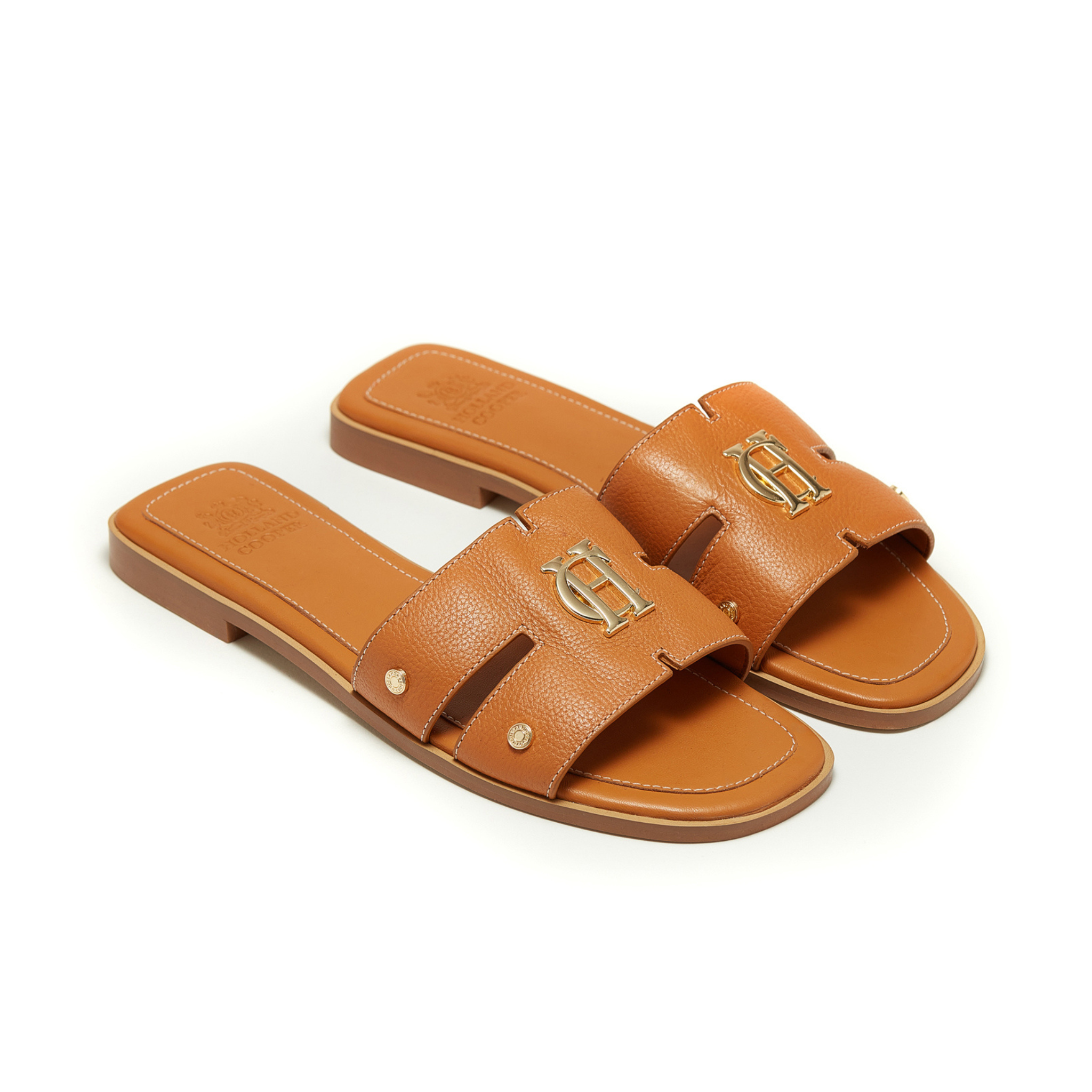 Monogram Slides Tan Leather