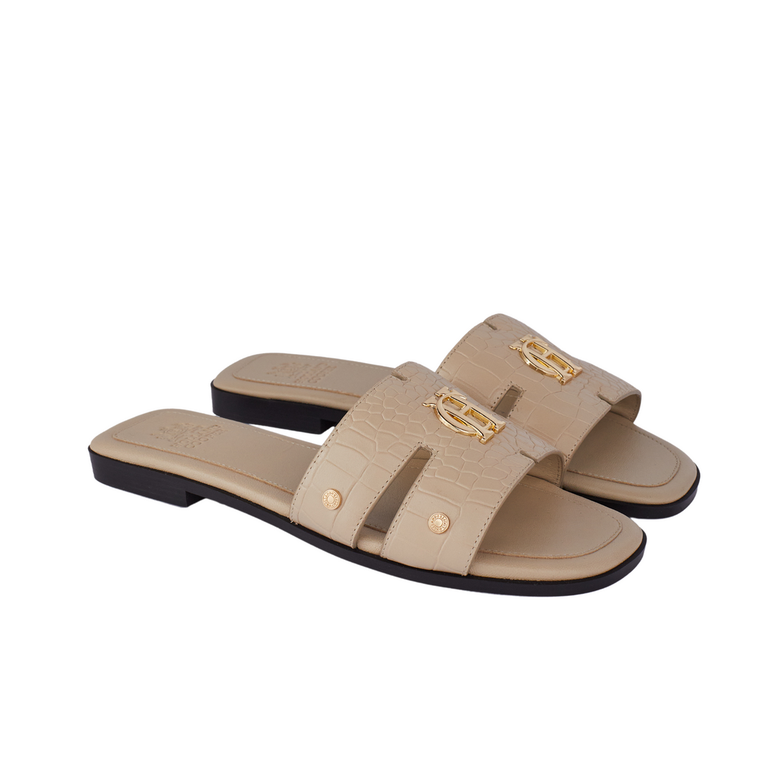 Monogram Slides Taupe Croc