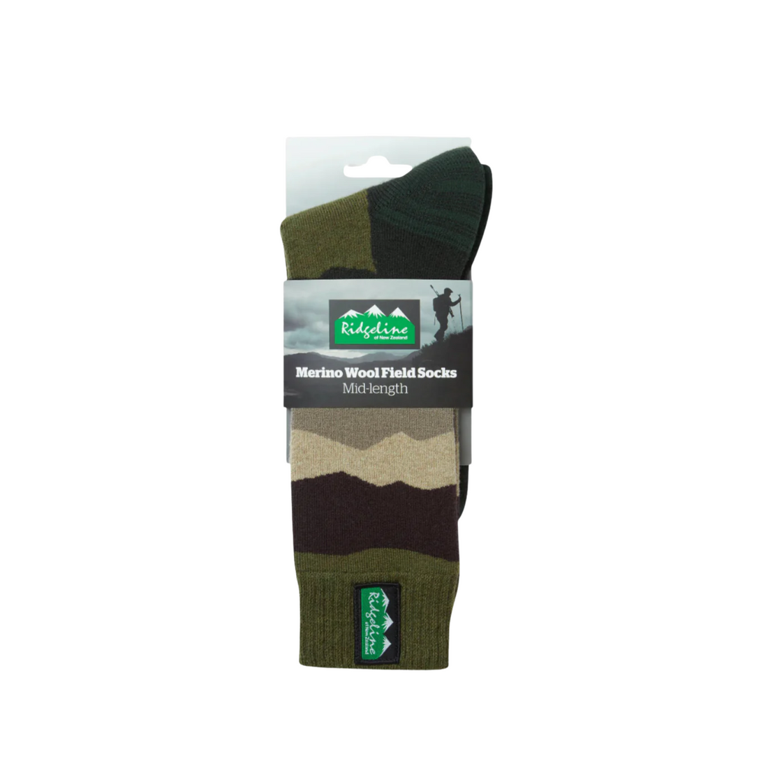Ridgeline Merino Mid Length Socks Olive Stripes