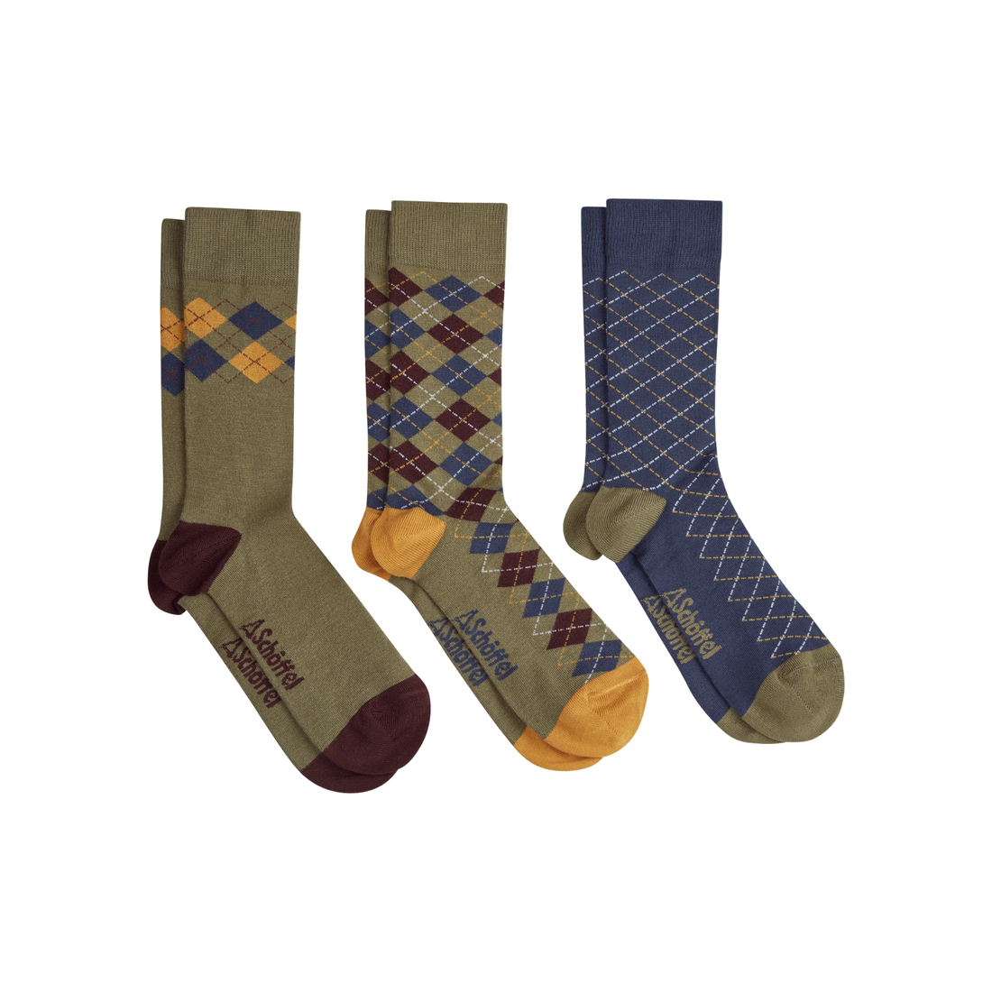 Bamboo Sock Box (Box Of 3) Mustard Argyle Mix 7-11