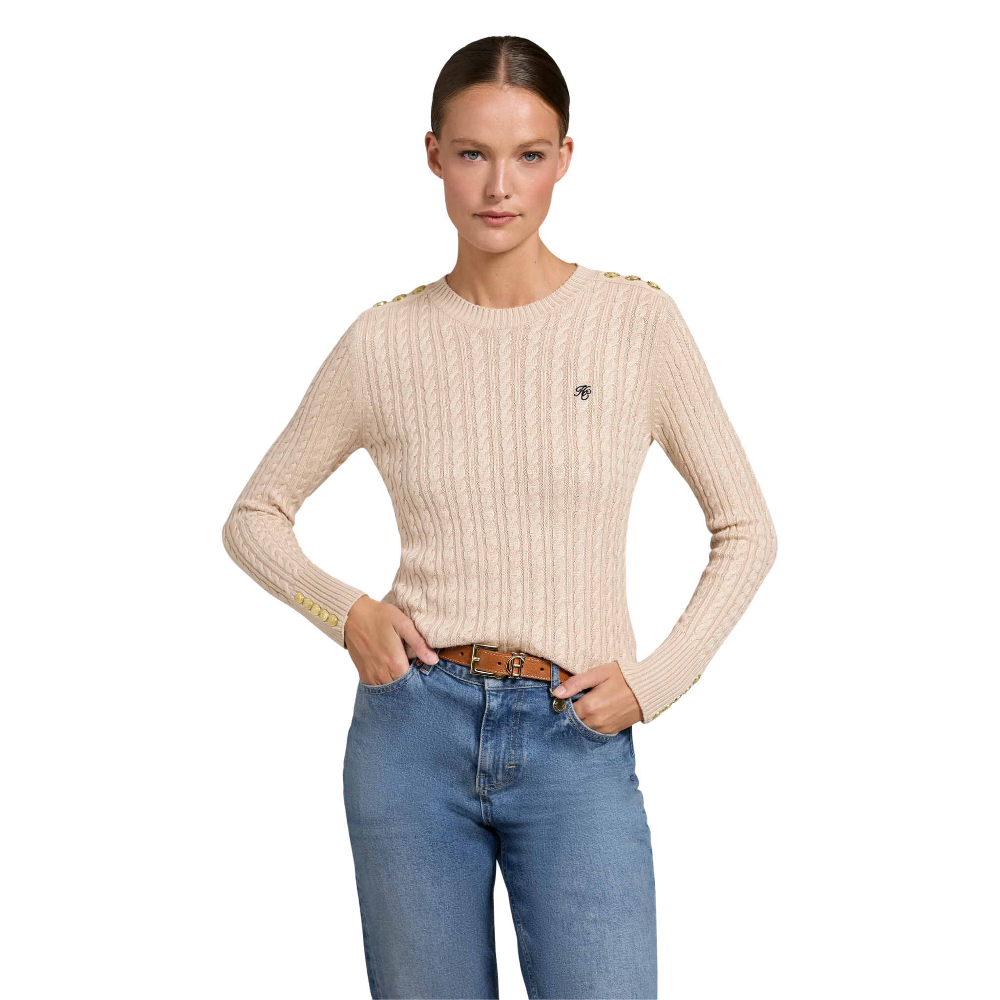 Seattle Cable Crew Knit Oatmeal