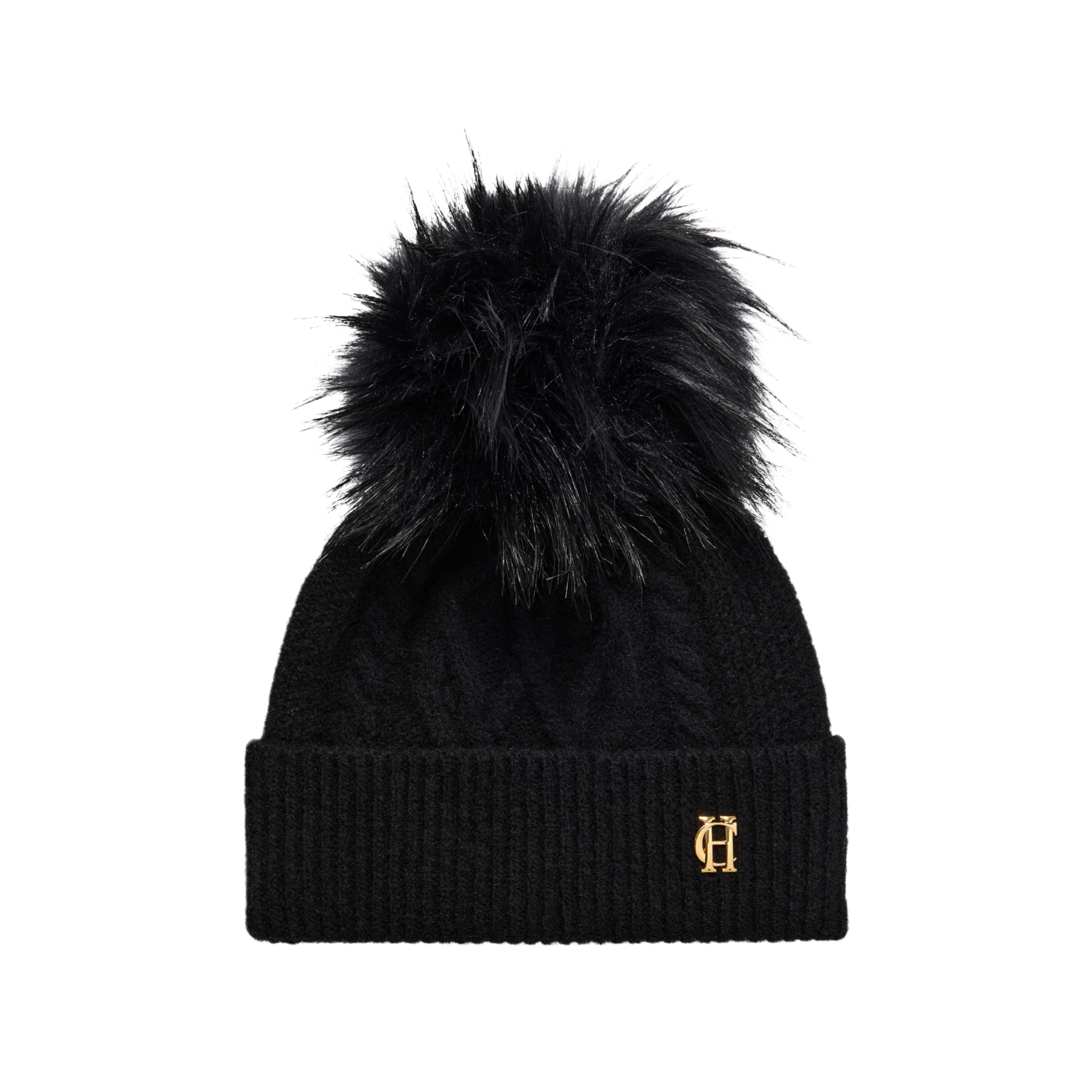 Sloane Cable Bobble Hat Black