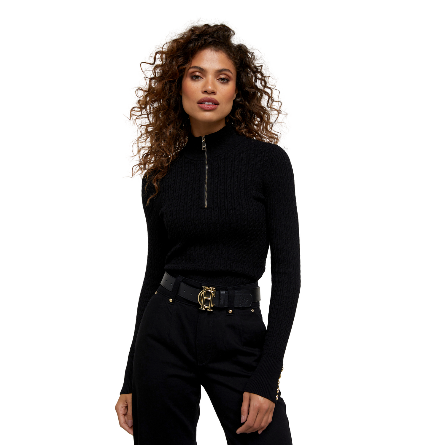 Ava Quarter Zip Knit Black