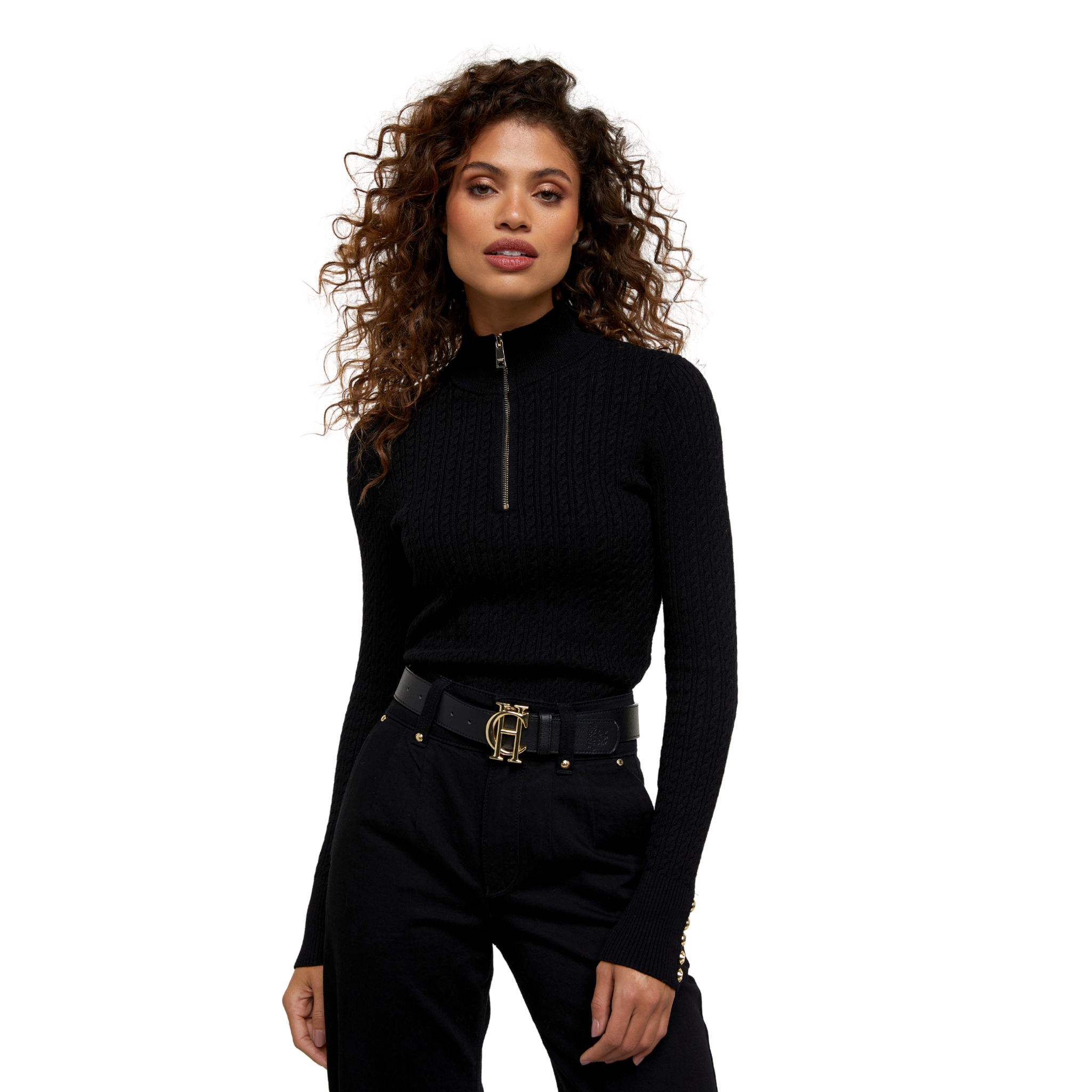 Ava Quarter Zip Knit Black