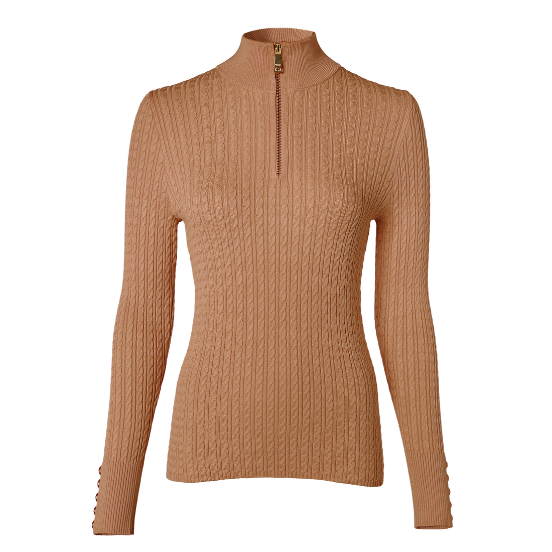 Ava Quarter Zip Knit Dark Camel Marl