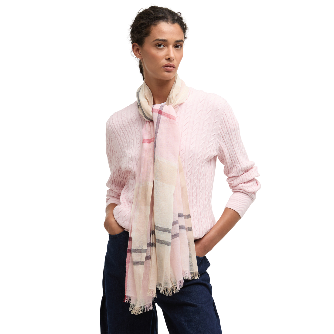 Barbour Abigail Tartan Scarf Cherry Blossom