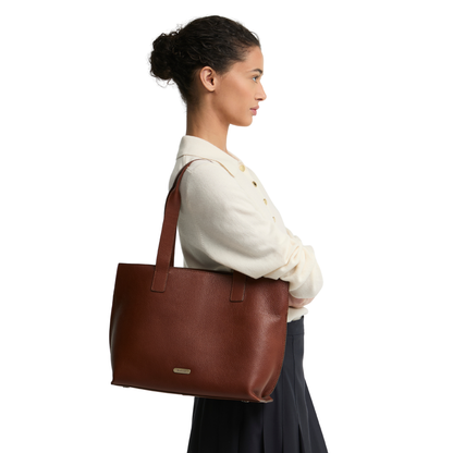 Barbour Alder Large Leather Tote Bag Brown