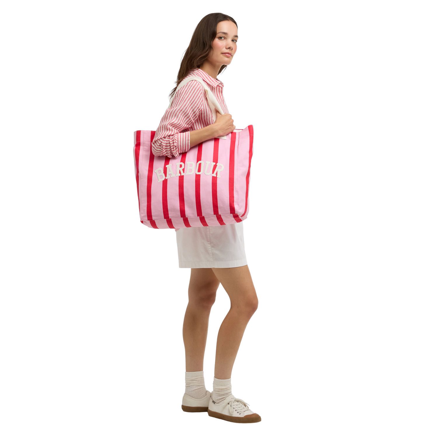 Barbour Emily Stripe Tote Bag Cherry Blossom