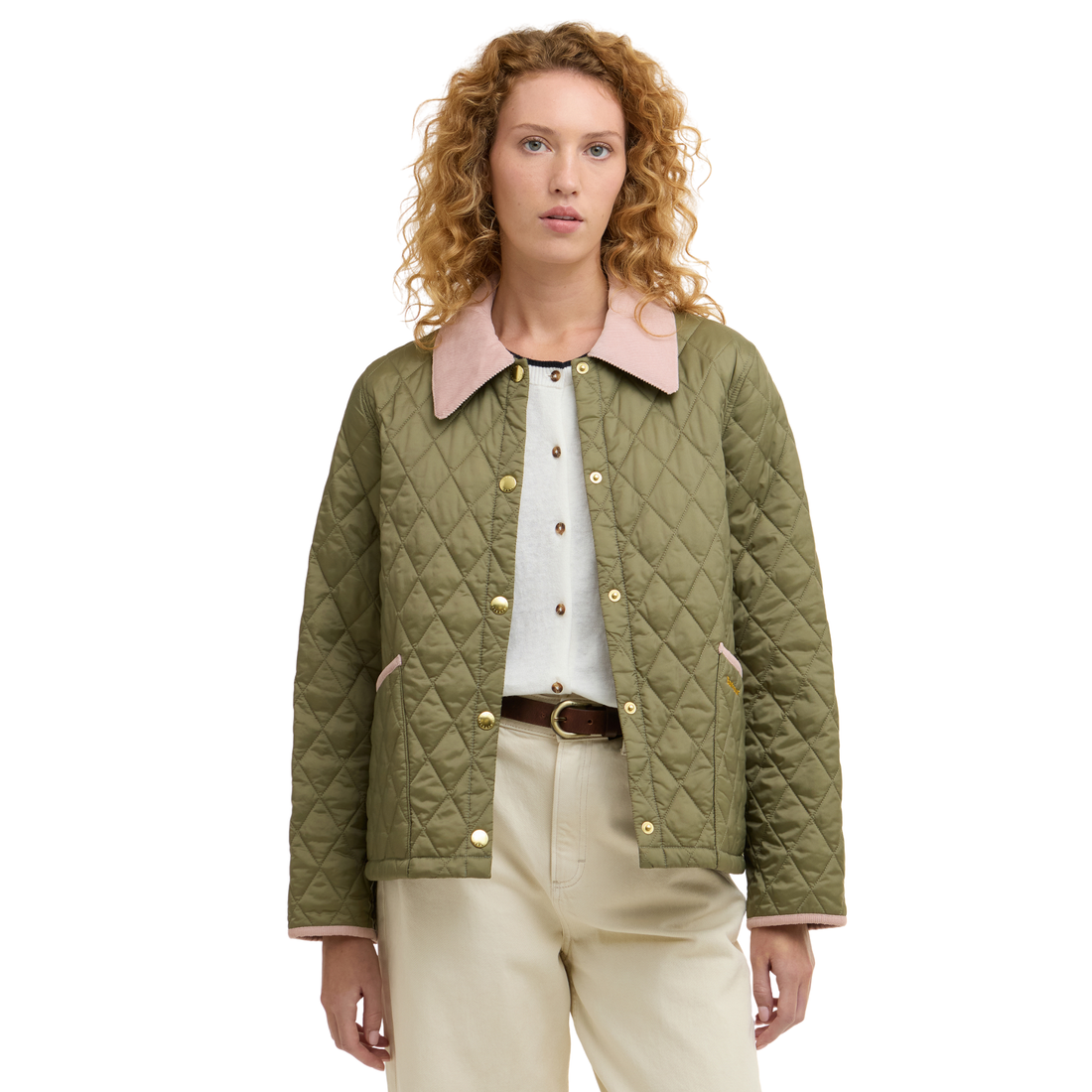 Barbour Icons Cropped Liddesdale Quilted Jacket Bleached Olive/Ancient/Gardenia