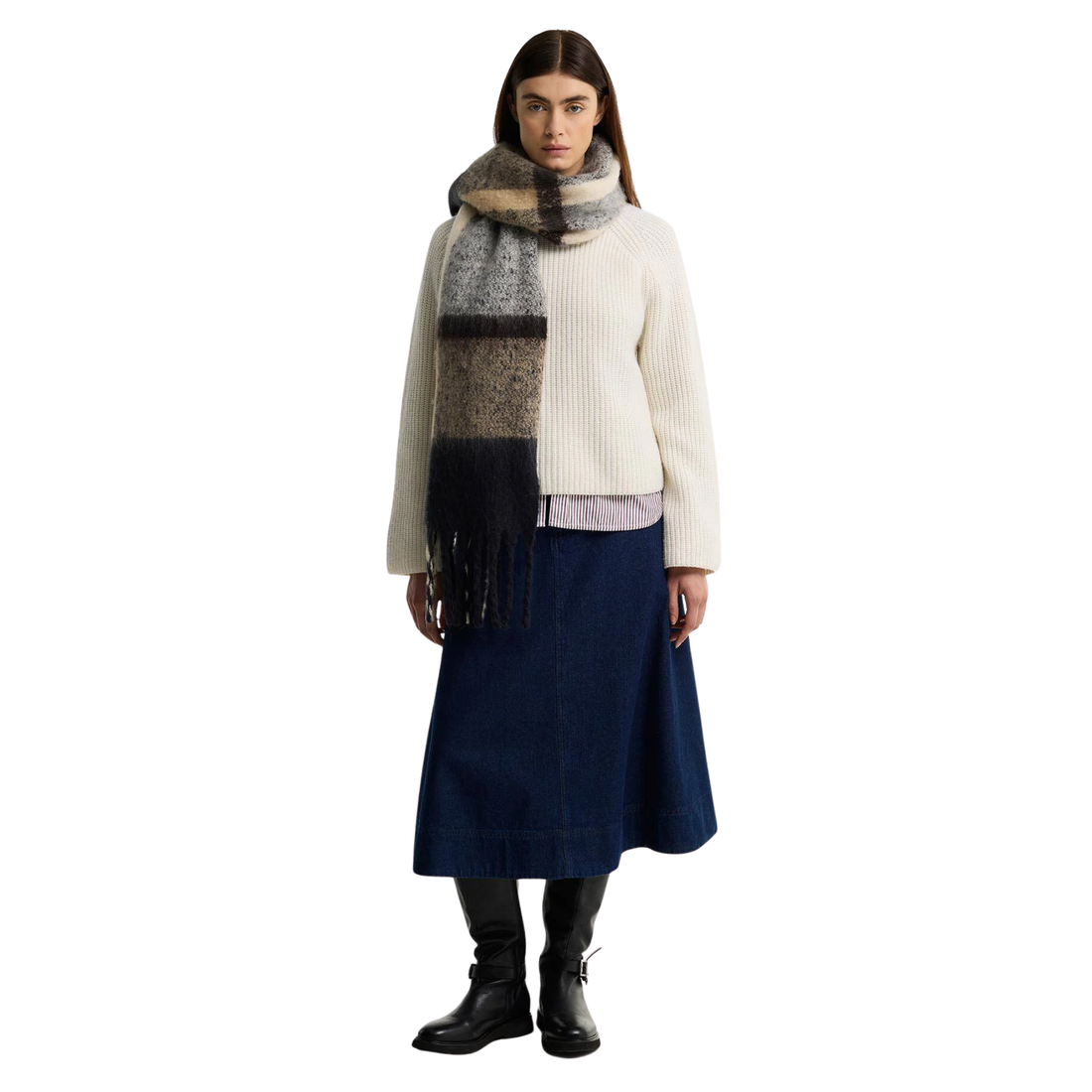 Barbour Isla Birchwood Dress Tartan Boucle Scarf