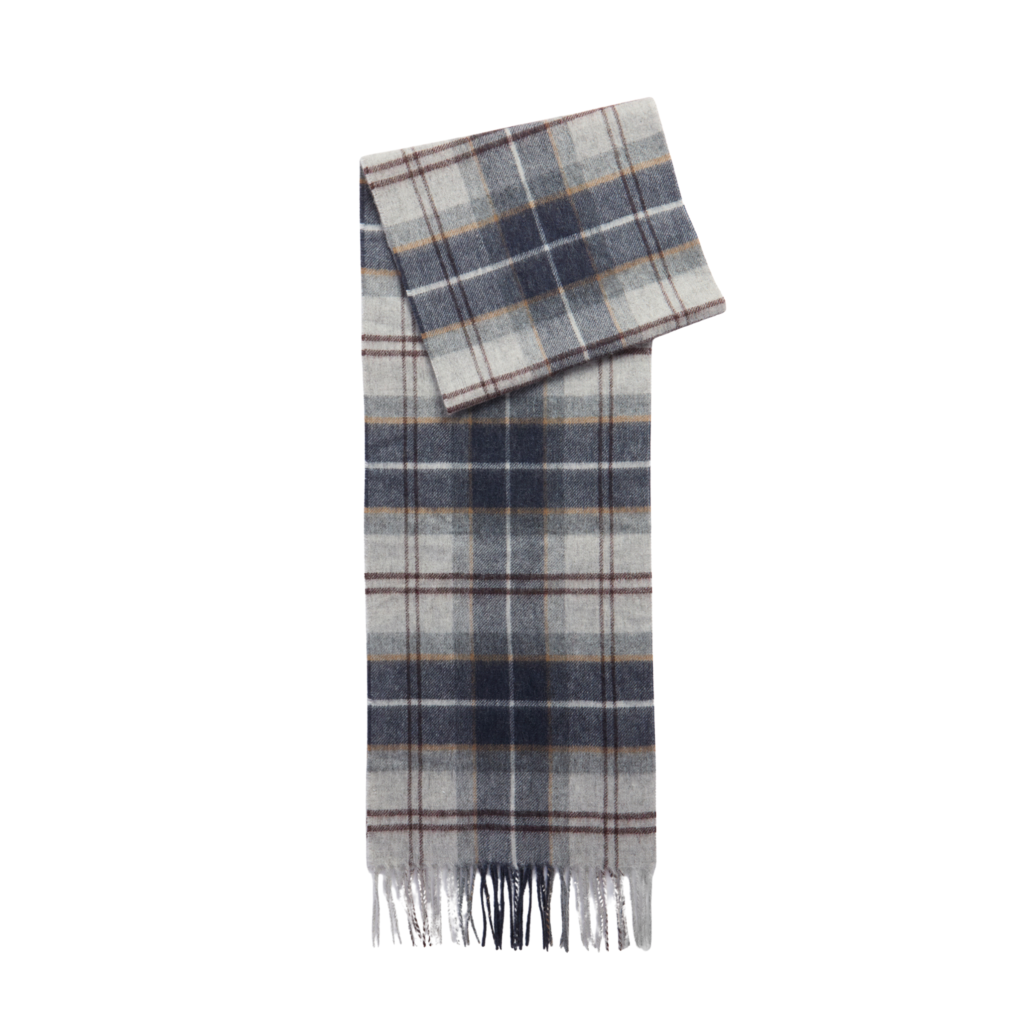 Barbour Wool Cashmere Grey Midnight Tartan Scarf