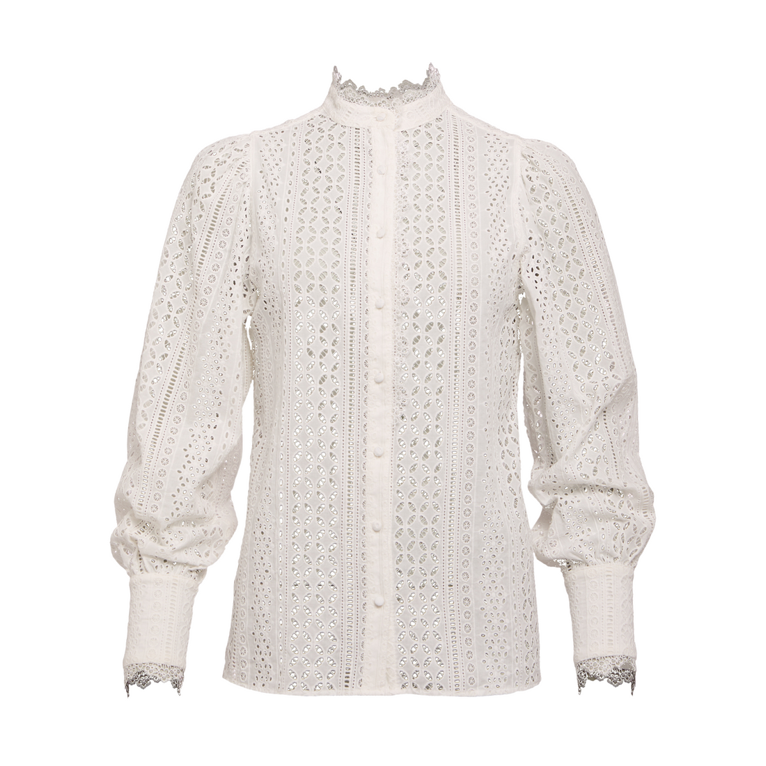 Collarless Broderie Shirt White
