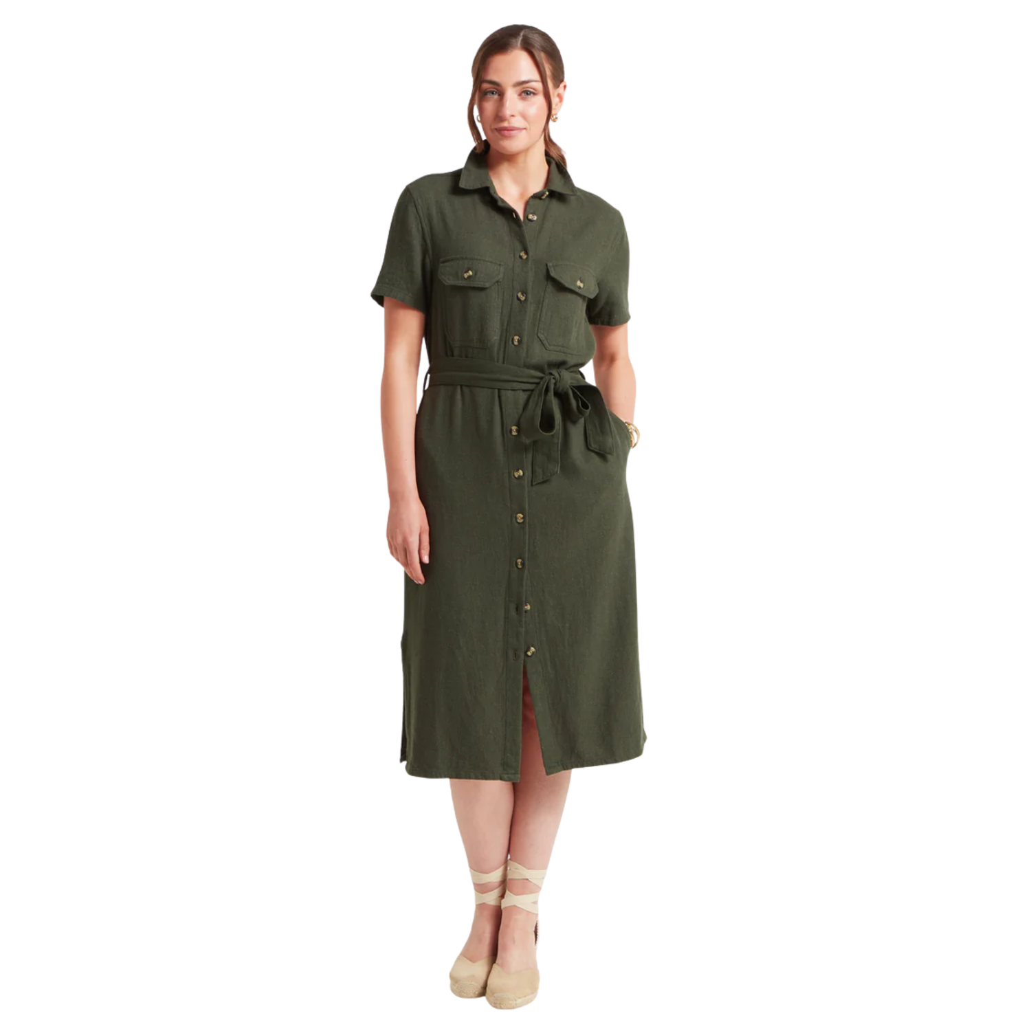 Daisy Linen Dress Beetle Green