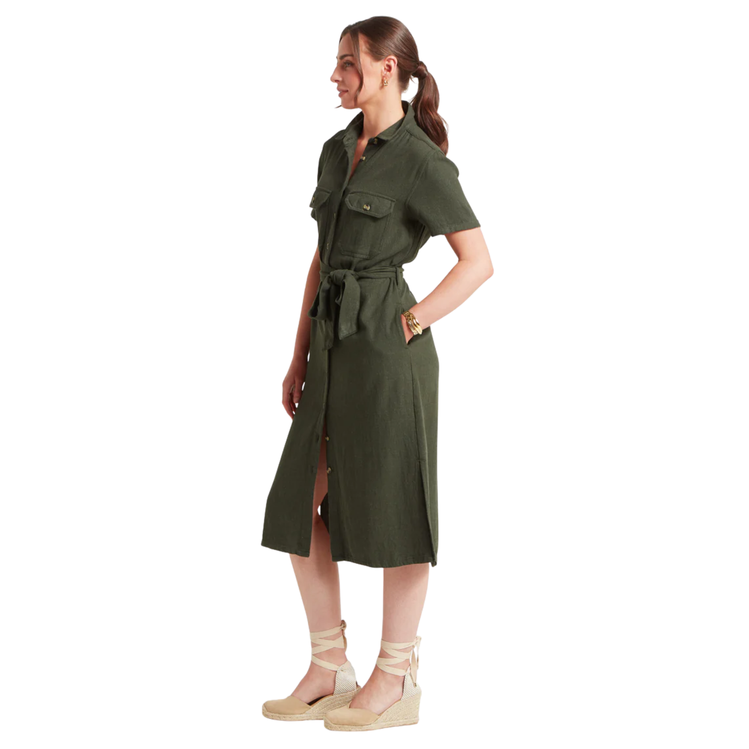 Daisy Linen Dress Beetle Green