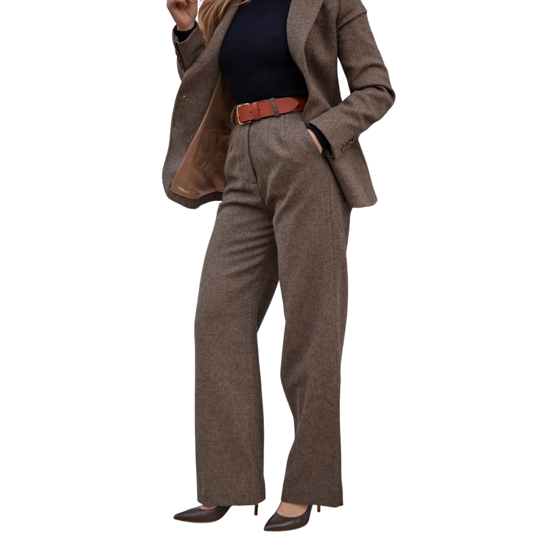 Diana Tweed Trousers Mocha Herringbone