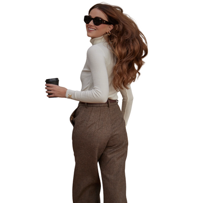 Diana Tweed Trousers Mocha Herringbone