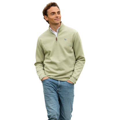 Dittisham Ribbed Unisex Quarter Zip Moss Green