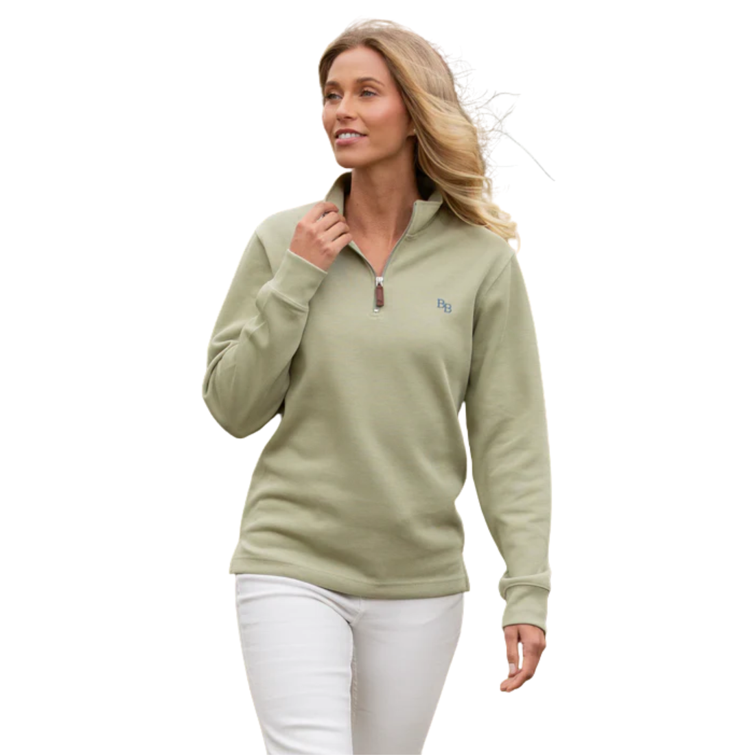 Dittisham Ribbed Unisex Quarter Zip Moss Green