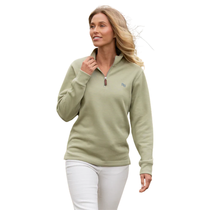 Dittisham Ribbed Unisex Quarter Zip Moss Green
