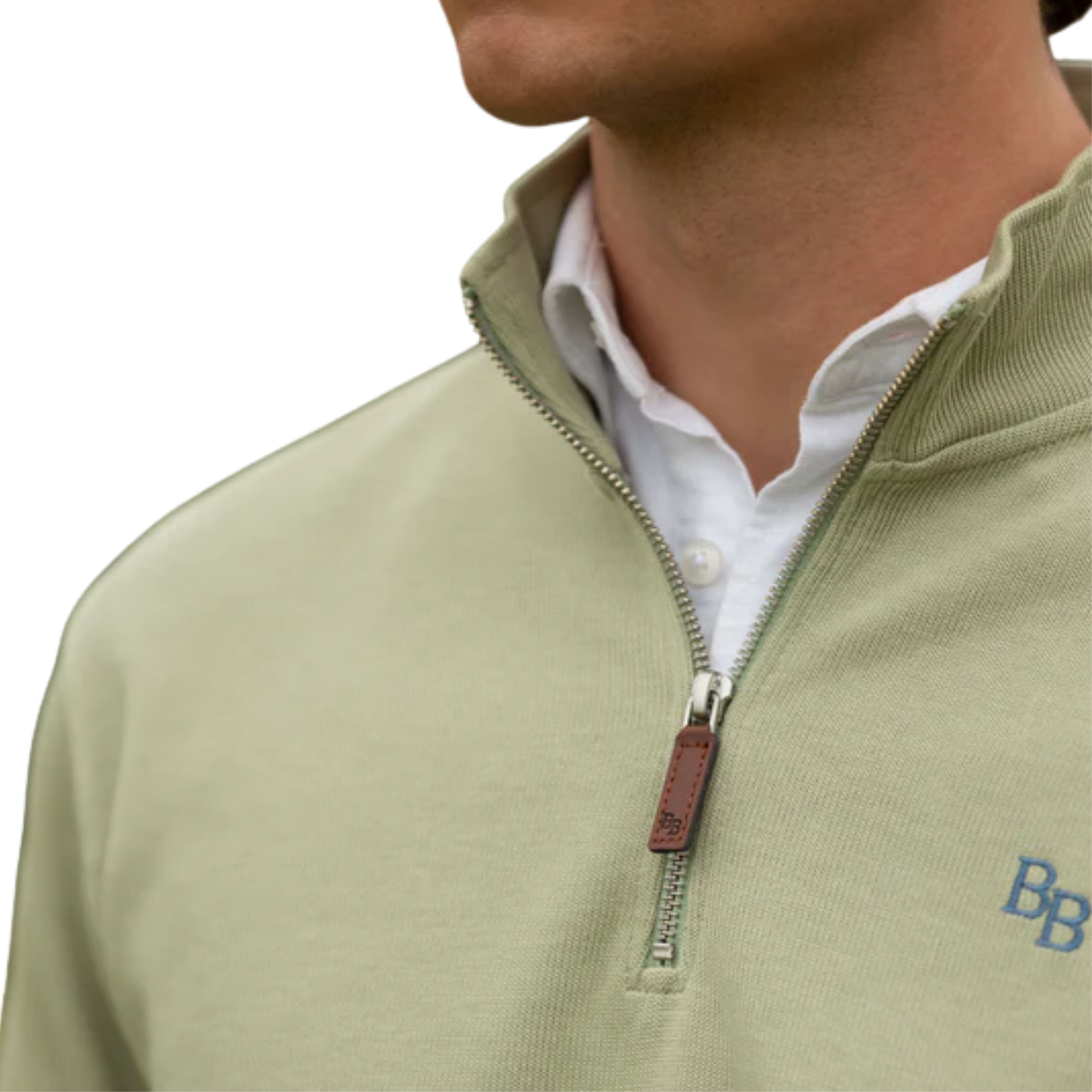 Dittisham Ribbed Unisex Quarter Zip Moss Green