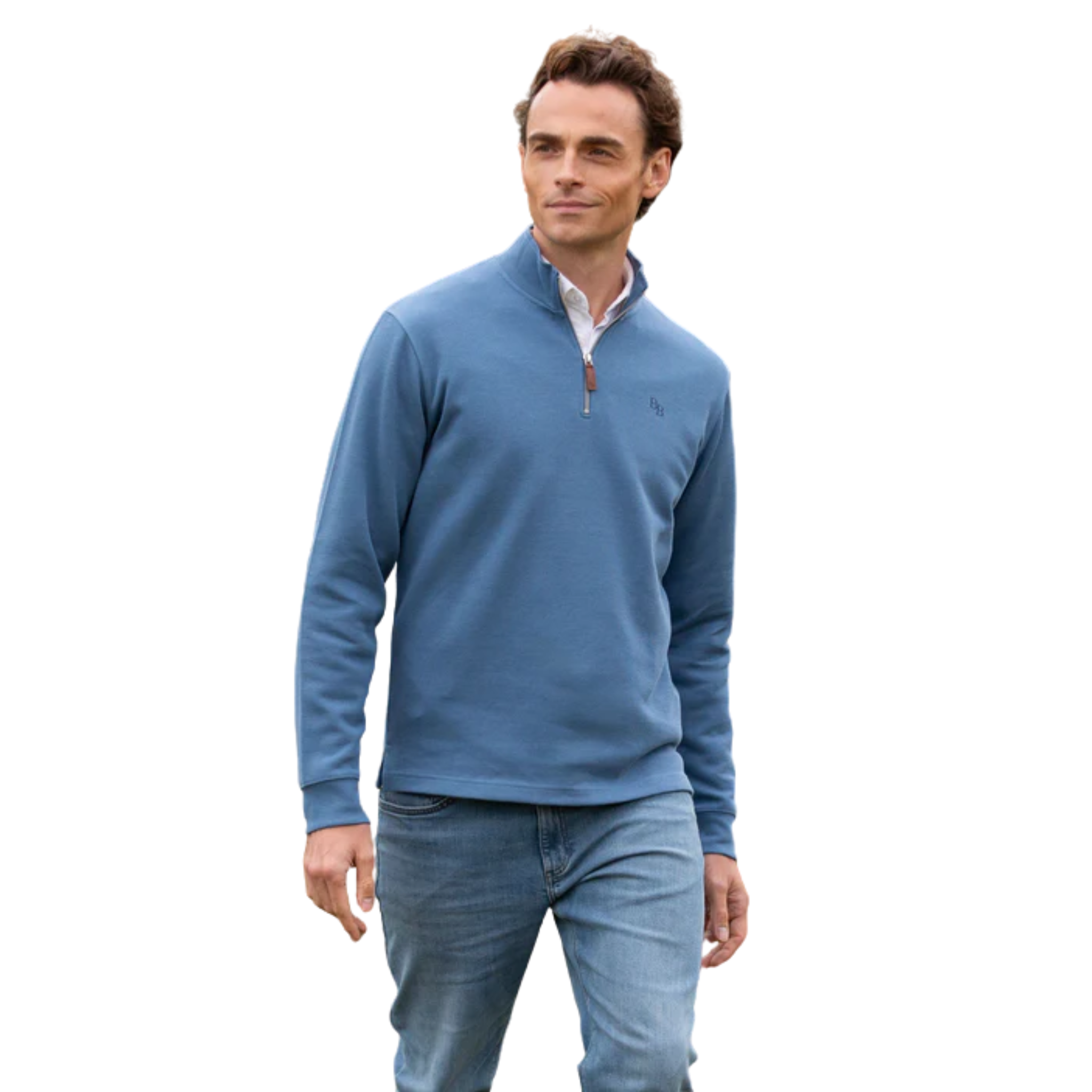 Dittisham Ribbed Unisex Quarter Zip Vintage Blue