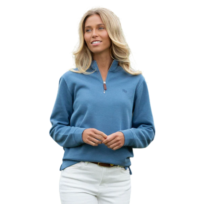Dittisham Ribbed Unisex Quarter Zip Vintage Blue